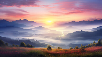 Tranquil Sunrise over Misty Meadow