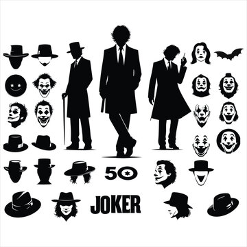 joker face silhouettes , joker  cap set silhouette , joker face set silhouettes