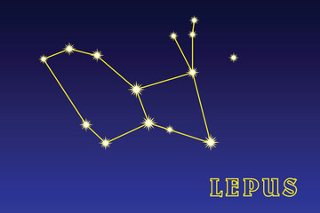 Constellation Lepus. Illustration of the constellation Hare. Constellation of the southern hemisphere of the sky. Contains 72 stars