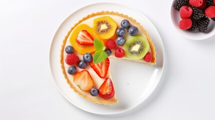 Colorful Fresh Fruit Tart on Clear Background