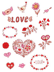 Love Romance Valentine Doodle Set Hand drawn vector illustration pack