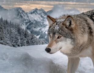 Beau loup gris dans la neige 