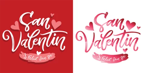Fotobehang Hand sketched Happy Valentines Day text in spanish with hearts. Valentines Day typography. Hand drawn lettering for Valentines Day card template. St. Valentines Day banner, flyer. Romantic lettering.  © jane55
