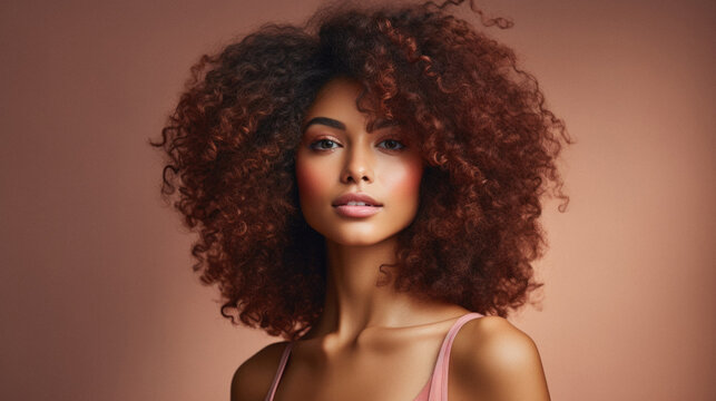 Beautiful african american woman with afro hairstyle and makeup