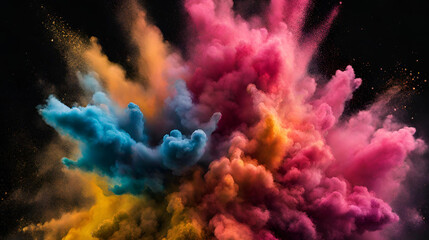 Obraz na płótnie Canvas Dynamic Color Cloud: Powder Explosion in Darkness