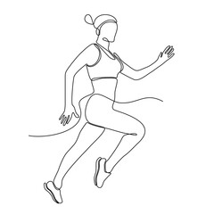 Running woman, athlete, vector - continuous line drawing. One continuous line drawing of young athlete focus running sprint. Individual sport, competitive concept