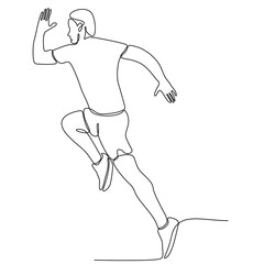 Running man, athlete, vector - continuous line drawing. One continuous line drawing of young athlete focus sprint running athlete. Individual sport, competitive concept