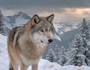 Loup gris dans ses montagnes 