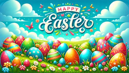 Happy Easter Day background featuring a festive and colorful design