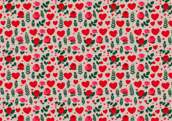  Romantic heart and roses Pattern.