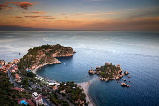 Taormina, Isola Bella, Sizilien, Italien, 28.10.2023, Sonnenuntergang 
