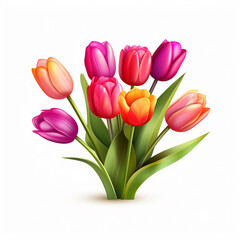 Bouquet of tulips isolated on white background. Vector illustration.