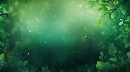 Fototapeta na wymiar Emerald foliage forest leaves vector background. Green garden trees wedding invitation. Bokeh lights art.