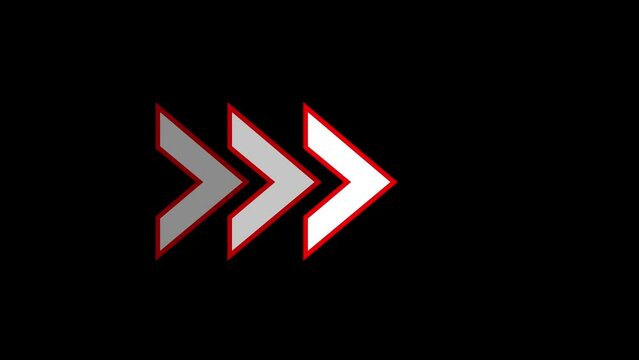 4k new digital arrow loading animation on black background. Directional bold arrows are direction and swipe right arrows for social media.