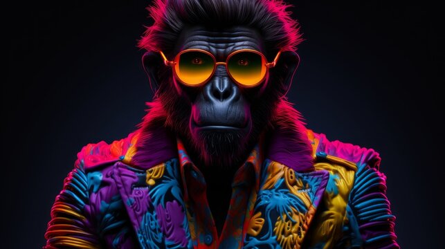  Neon 3D image of ugly monkey wearing batman suit
