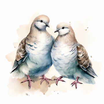 Two turtle doves sitting on branch vector illustration white background AI generated picture