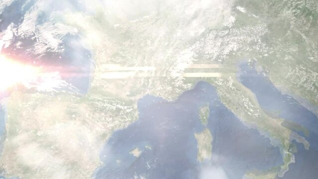 Zoom in from space and focus on Cavaillon, France. 3D Animation. Background for travel intro. Elements of this image furnished by NASA