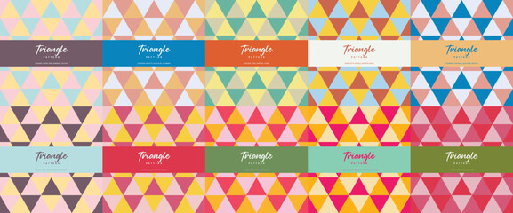 Pastel retro triangle color theme seamless pattern set
