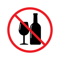 No alcohol sign, Don't drink icon,  Prohibition symbol, Vector illustration