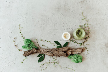 Essential creams ad scrub near natural ingredients