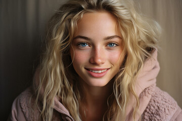 Naklejka premium Portrait of a beautiful young woman with blond hair and blue eyes