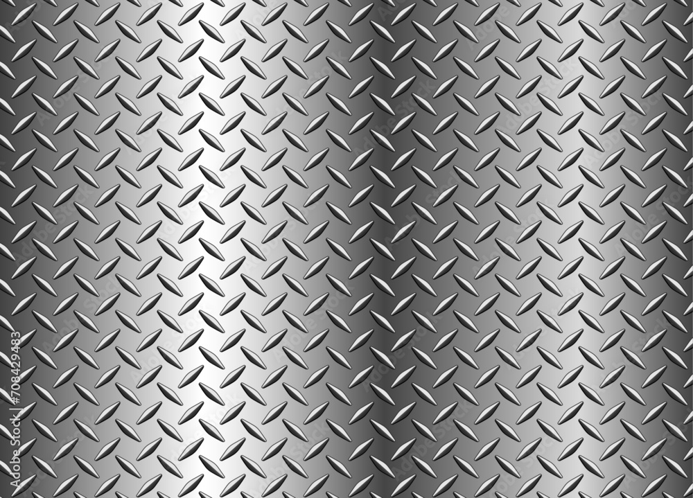 Wall mural Silver metal background with diamond plate texture pattern, shiny chrome texture.