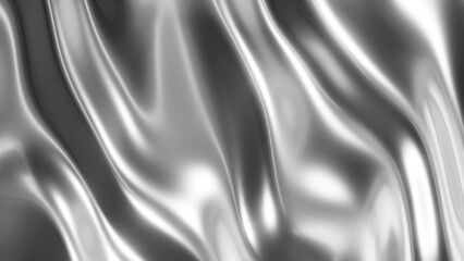 Liquid chrome waves background, shiny and lustrous metal pattern texture, silky 3D  illustration.