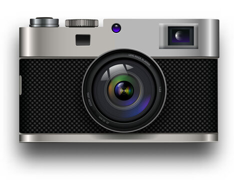 Retro camera 3d icon, vintage photo camera background.