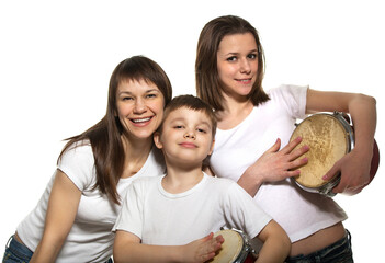 Happy family with drums