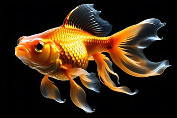 Fotobehang gold fish aquarium fish isolated on black background. © pornpun