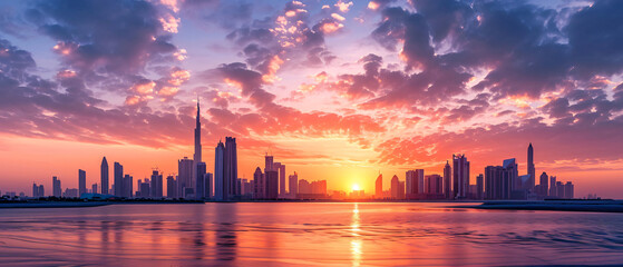 Fototapeta na wymiar Abu Dhabi City Beautiful Panorama Sunset