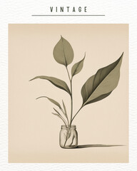 Simple Plant Flower Organic Beige Aesthetic Poster Illustration