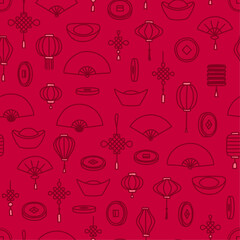 Subtle red on red seamless pattern of Lunar new year related things