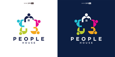house home people human team work family colorful logo vector icon illustration