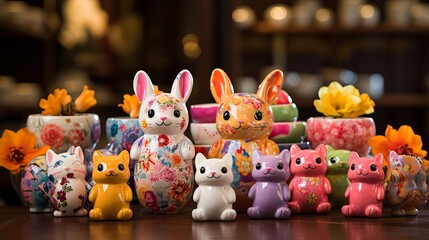 Obraz premium Vibrant easter decorations and crafts in a joyful celebration setting with playful patterns