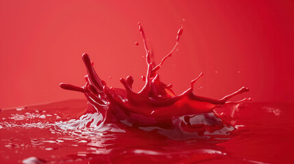 Red liquid splash on red surface.
