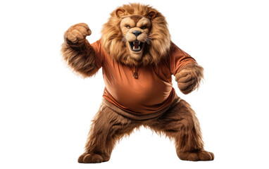 Furry Lion Mascot Suit Isolated on Transparent Background PNG.