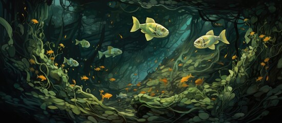 Fish navigate kelp.