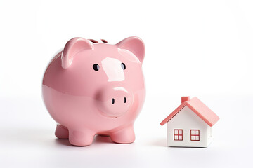 Pink Piggy Bank Next to Small House