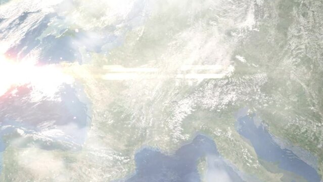 Zoom in from space and focus on Dole, France. 3D Animation. Background for travel intro. Elements of this image furnished by NASA
