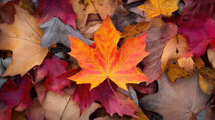 Naklejka na ściany i meble Vivid autumn leaf among others.