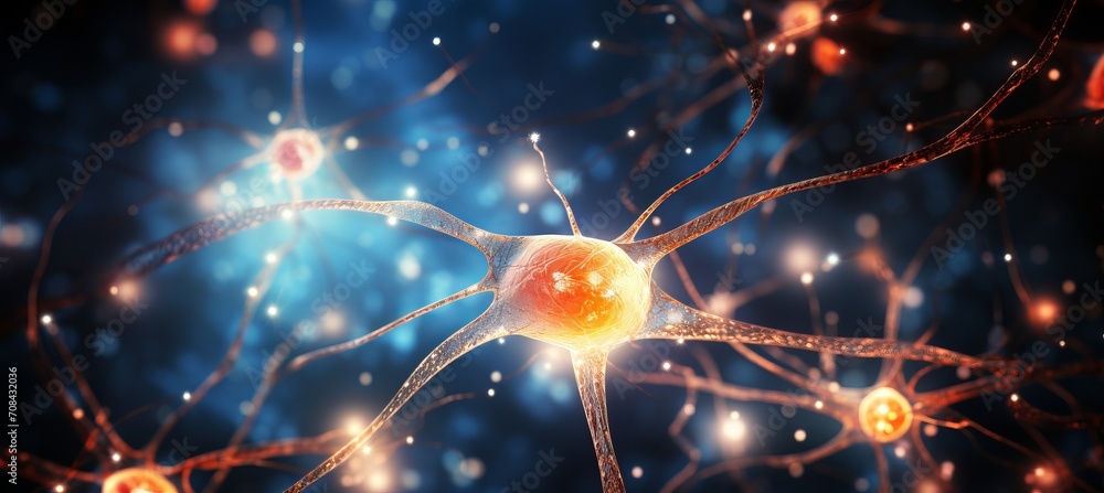 Poster vibrant abstract background with colorful neuron cells and interconnected neural networks