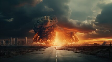 Fototapeta premium apocalyptic scenes concept, Apocalyptic epic scene depicting the end of the world