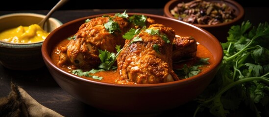 Curried chicken leg in a bowl with masala sauce - obrazy, fototapety, plakaty