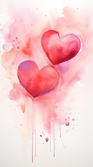 Two Red Hearts Dripping Paint on White Background - Love and Creativity Concept Illustration