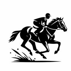 Jockeys riding racehorses on a fast speed, set of flat style vector illustrations, isolated on white background.