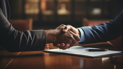 Close-up of the handshake of two businessmen, an African-American and a white man