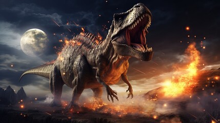 Prehistoric Dinosaur In Volcanic Eruption