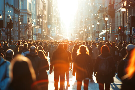 crowd in city street.