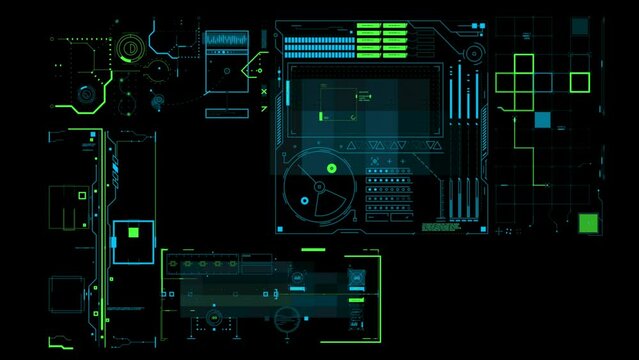 PNG.HUD abstract Sci Fi technological template. Animated 2D texture for broadcast futuristic animation. Many HUD digital elements